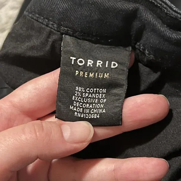 Torrid Skinny Black Distressed Beaded And Velvet Embelishment Denim Jeans sz 26 - Picture 5 of 5